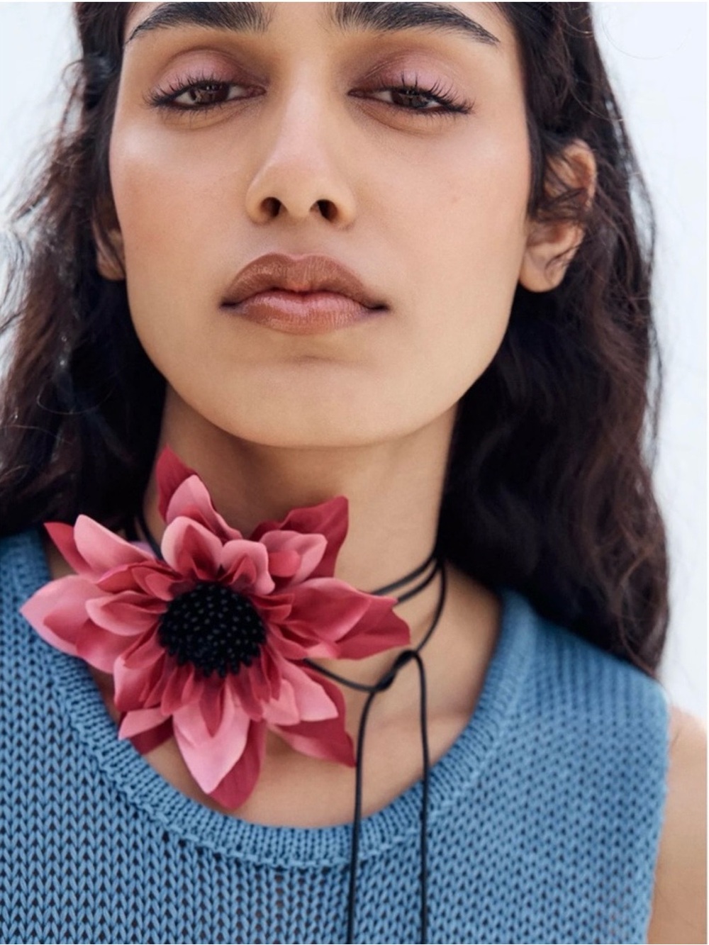 Zara Contrast Rope Flower Necklace 4548/093/620 NWT